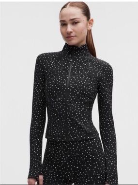 Lululemon NWT Define Cropped Nulu Black Dot Heart Print Jacket